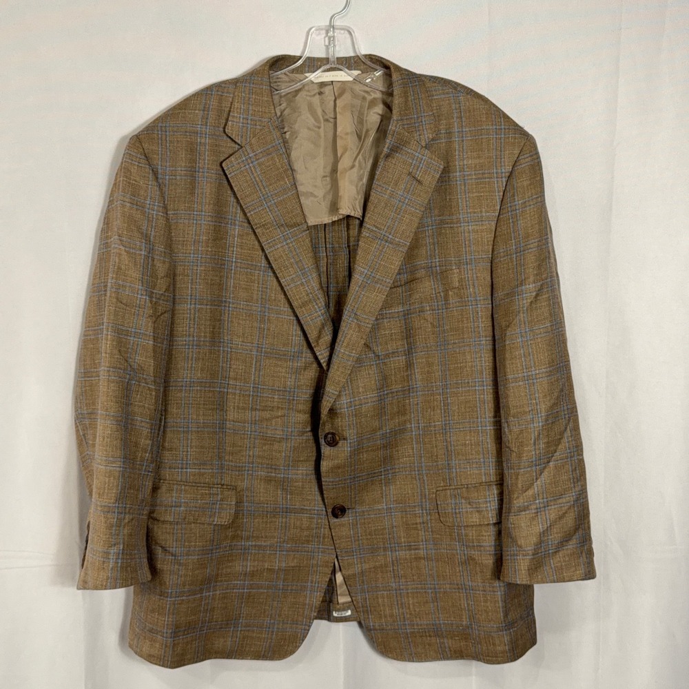 Samuelsohn Sport Coat Loro Piana 48 Short Wool Silk Linen Windowpane Brown Mens